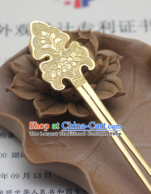 China Traditional Tang Dynasty Hair Stick Handmade Palace Hair Jewelry Ancient Court Empress Golden Peony Hairpin