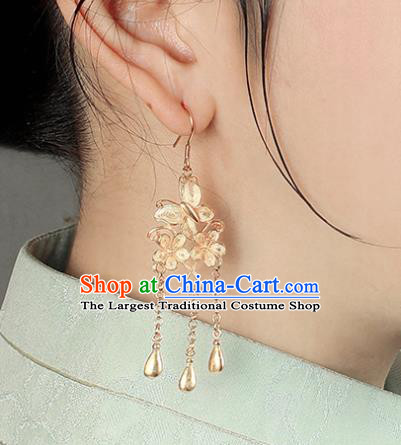 Handmade Chinese Wedding Golden Earrings Traditional Accessories Ancient Court Hanfu Tassel Ear Jewelry
