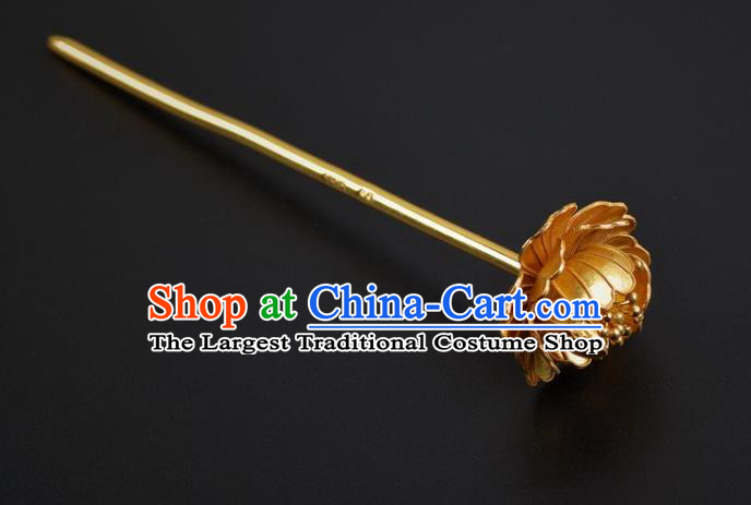 China Ancient Princess Hairpin Handmade Hair Jewelry Traditional Ming Dynasty Golden Peony Hair Stick