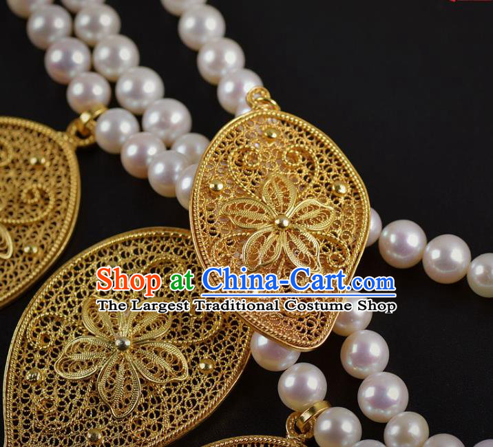 Handmade Chinese Ancient Court Hanfu Necklace Jewelry Pearls Necklet Traditional Tang Dynasty Princess Accessories
