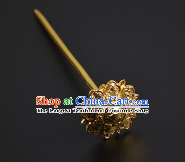 China Traditional Tang Dynasty Golden Flower Hair Stick Ancient Princess Hairpin Handmade Hair Jewelry