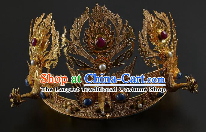 China Traditional Ming Dynasty Phoenix Coronet Handmade Hair Jewelry Ancient Empress Tassel Hair Crown