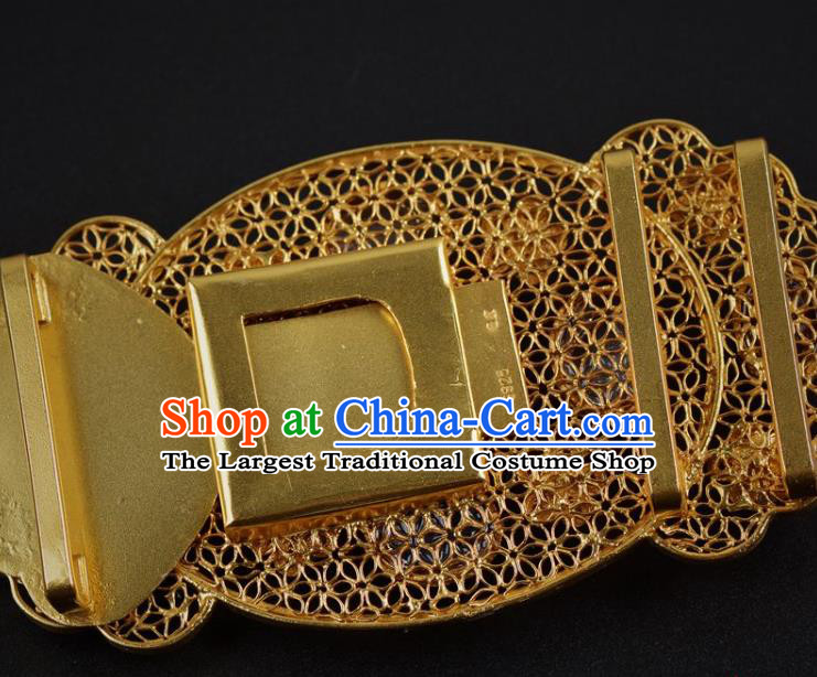 Chinese Traditional Hanfu Waist Accessories Ancient Ming Dynasty Emperor Gems Golden Belt Buckle