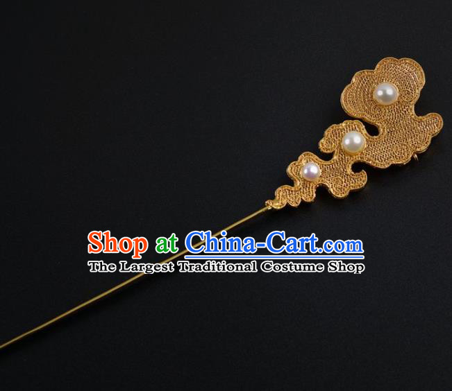 China Traditional Ming Dynasty Pearls Hairpin Handmade Hair Jewelry Ancient Empress Filigree Hair Stick