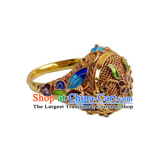 Handmade Chinese Ancient Court Ring Jewelry Traditional Qing Dynasty Cloisonne Butterfly Accessories