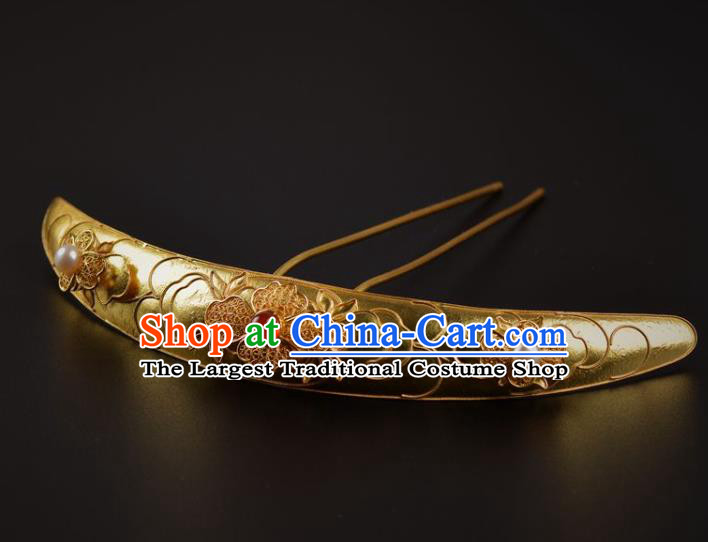 China Handmade Hair Jewelry Ancient Empress Hair Crown Traditional Tang Dynasty Golden Peony Hairpin