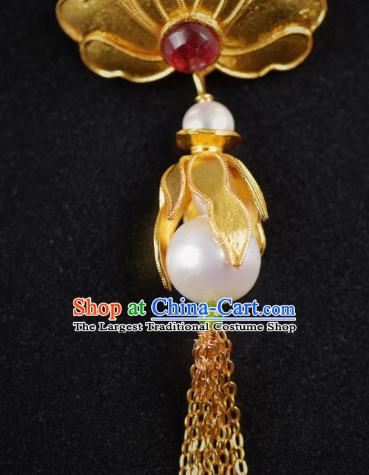 Handmade Chinese Ancient Court Queen Golden Peony Ear Jewelry Traditional Tang Dynasty Tassel Earrings Accessories