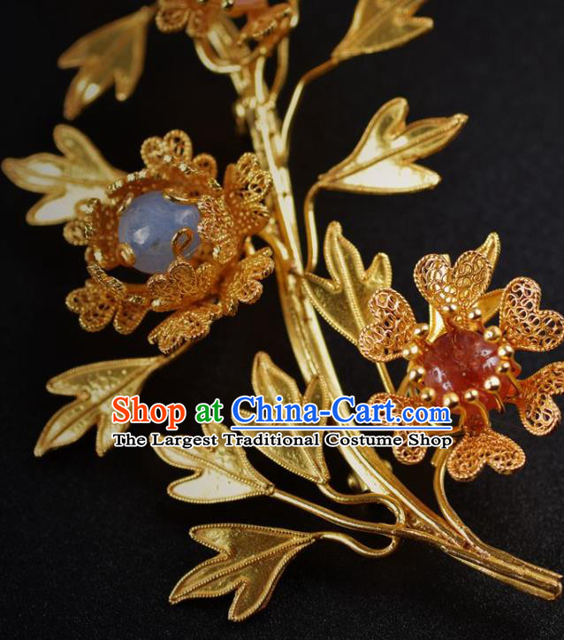 Handmade Chinese Ancient Court Golden Brooch Jewelry Traditional Hanfu Breastpin Accessories