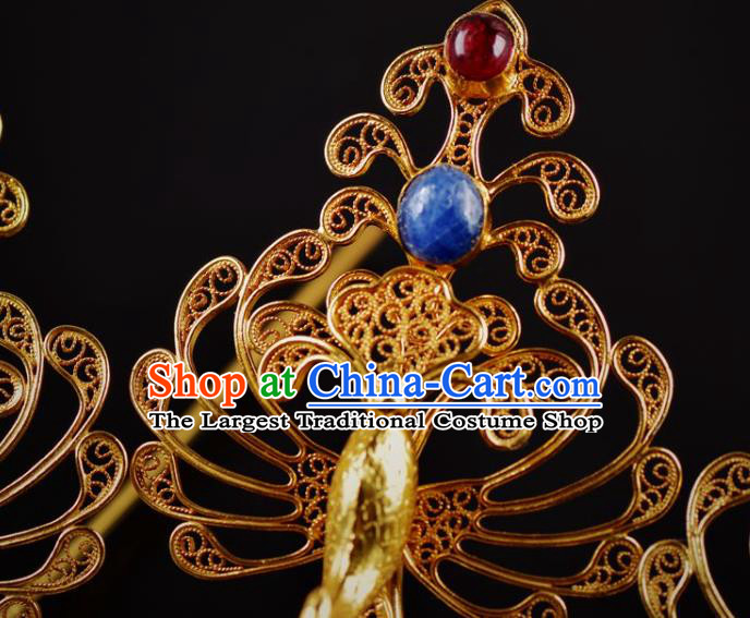 China Handmade Hair Jewelry Ancient Empress Phoenix Hairpin Traditional Tang Dynasty Palace Tassel Hair Crown