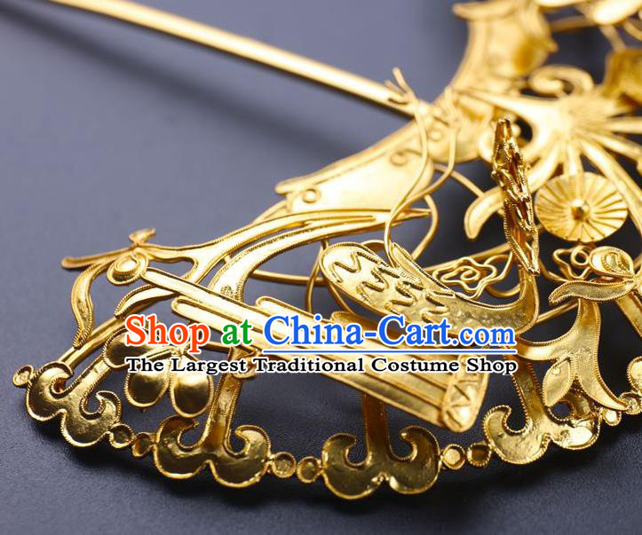 Traditional China Ancient Empress Hairpin Handmade Hair Ornament Ming Dynasty Palace Golden Plum Hair Stick
