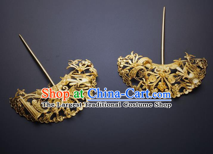 Traditional China Ancient Empress Hairpin Handmade Hair Ornament Ming Dynasty Palace Golden Plum Hair Stick