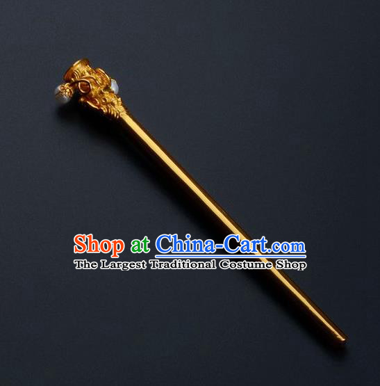 Traditional China Qing Dynasty Palace Golden Hair Stick Ancient Empress Pearls Hairpin Handmade Hair Ornament
