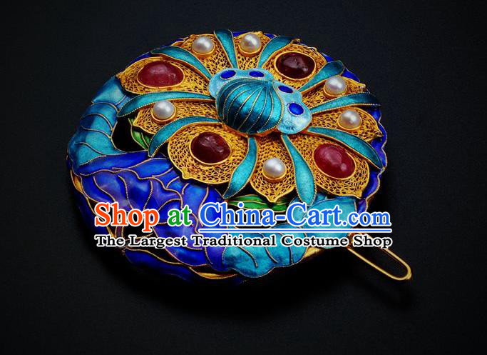Handmade Chinese Traditional Qing Dynasty Court Cloisonne Lotus Breastpin Accessories Ancient Empress Gems Brooch Jewelry