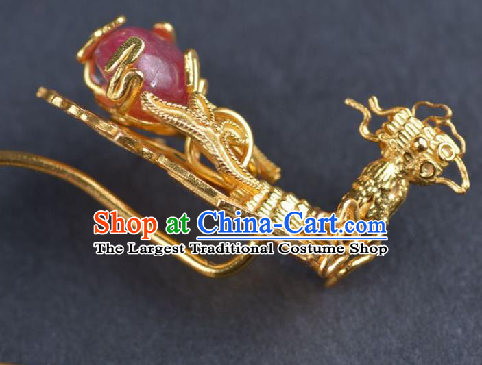 Handmade Chinese Traditional Ming Dynasty Wedding Ear Accessories Ancient Empress Golden Phoenix Earrings Jewelry