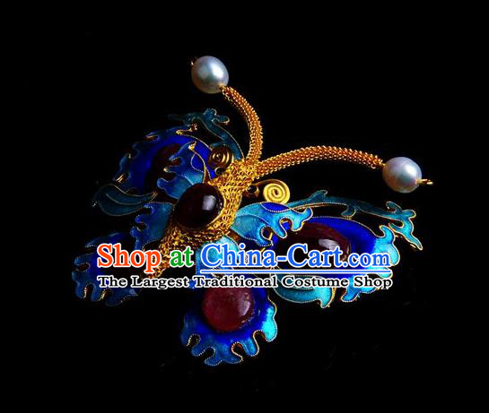 Handmade Chinese Traditional Qing Dynasty Cloisonne Butterfly Breastpin Accessories Ancient Empress Ruby Brooch Jewelry