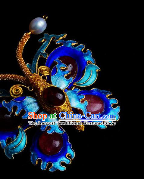 Handmade Chinese Traditional Qing Dynasty Cloisonne Butterfly Breastpin Accessories Ancient Empress Ruby Brooch Jewelry