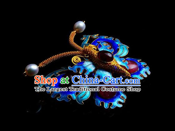 Handmade Chinese Traditional Qing Dynasty Cloisonne Butterfly Breastpin Accessories Ancient Empress Ruby Brooch Jewelry