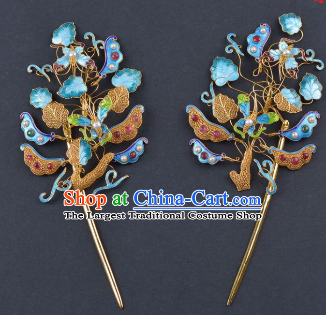 China Ancient Empress Enamel Hairpin Traditional Qing Dynasty Palace Gems Pearls Hair Stick Handmade Hair Jewelry