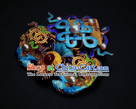 Traditional China Ancient Empress Cloisonne Hairpin Handmade Hair Ornament Qing Dynasty Palace Filigree Bat Hair Crown