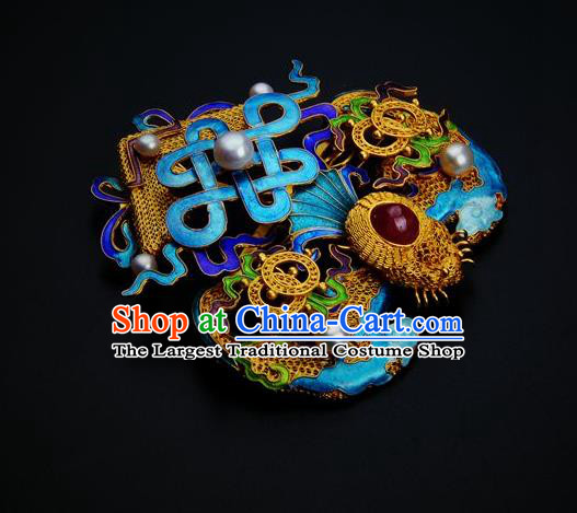 Traditional China Ancient Empress Cloisonne Hairpin Handmade Hair Ornament Qing Dynasty Palace Filigree Bat Hair Crown