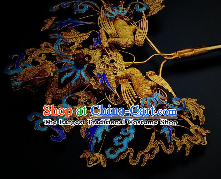 Traditional China Ancient Empress Filigree Phoenix Hairpin Handmade Hair Ornament Qing Dynasty Palace Cloisonne Hair Stick