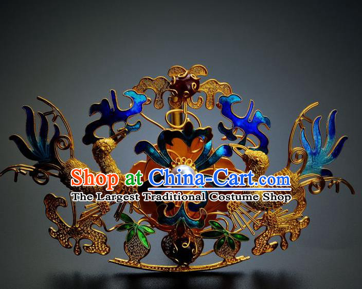Traditional China Ancient Empress Phoenix Hairpin Handmade Hair Ornament Qing Dynasty Palace Filigree Golden Hair Crown