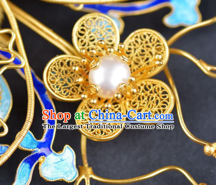 Traditional China Ancient Empress Gems Hairpin Qing Dynasty Palace Cloisonne Butterfly Hair Stick Handmade Hair Ornament