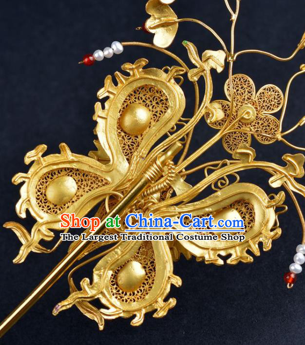 Traditional China Ancient Empress Gems Hairpin Qing Dynasty Palace Cloisonne Butterfly Hair Stick Handmade Hair Ornament