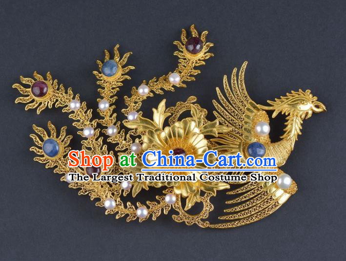 China Traditional Ming Dynasty Pearls Tassel Phoenix Hair Stick Handmade Hair Jewelry Ancient Empress Hairpin Step Shake