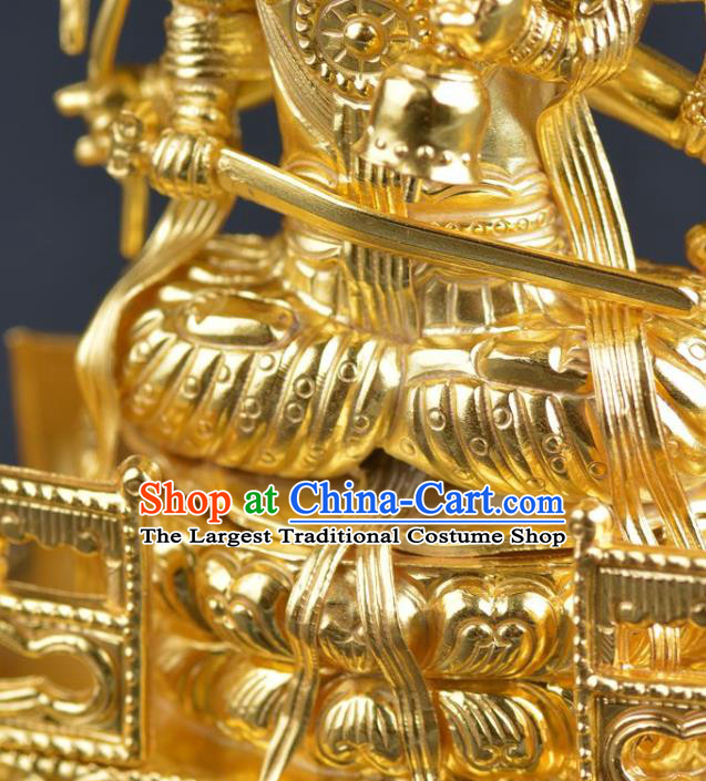 China Traditional Ming Dynasty Golden Buddha Hair Crown Handmade Hair Jewelry Ancient Hanfu Gems Hairpin
