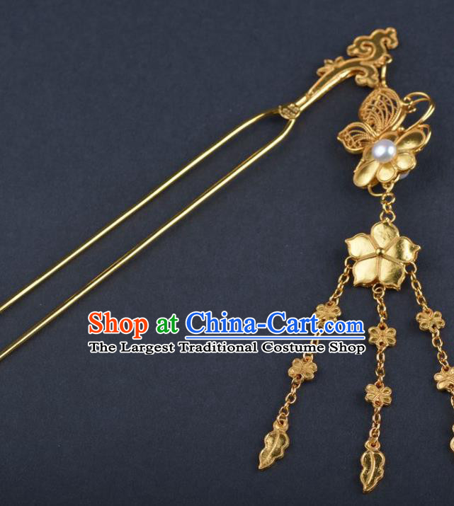 China Ancient Wedding Golden Tassel Hairpin Handmade Hair Jewelry Traditional Hanfu Hair Stick