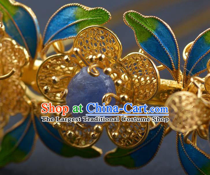 China Traditional Qing Dynasty Court Hairpin Ancient Empress Enamel Hair Crown Handmade Palace Hair Ornament
