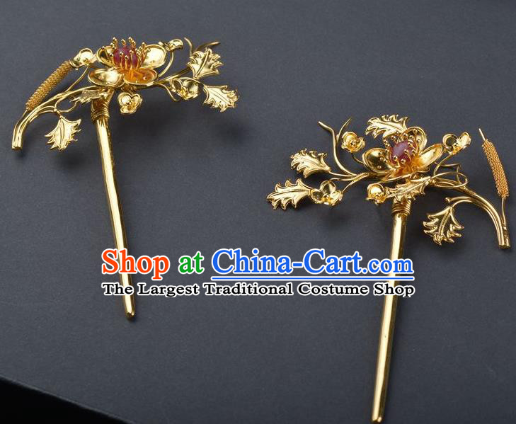 Traditional China Handmade Palace Hair Ornament Ancient Empress Golden Osmanthus Hair Stick Qing Dynasty Court Hairpin