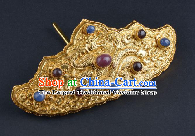 China Ancient Wedding Golden Dragon Hair Crown Handmade Hair Jewelry Traditional Ming Dynasty Empress Hairpin