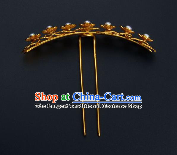 Traditional China Ancient Empress Pearls Hairpin Ming Dynasty Hair Stick Handmade Palace Hair Ornament Hair Crown