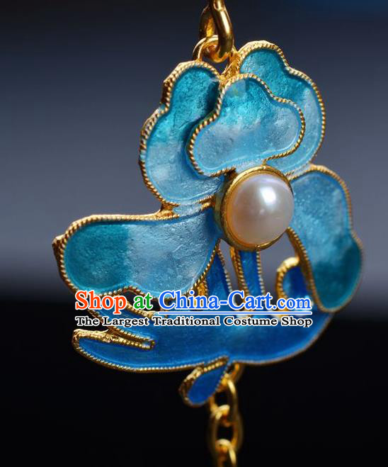 Handmade Chinese Enamel Peony Earrings Ancient Empress Pearl Jewelry Traditional Qing Dynasty Court Ear Accessories