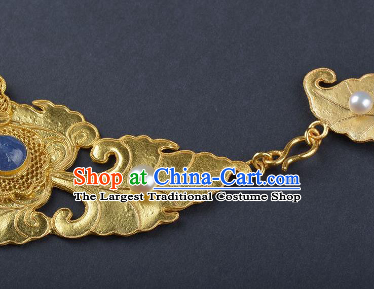 Handmade Chinese Golden Peony Nacklace Traditional Ming Dynasty Court Gems Accessories Ancient Empress Jewelry