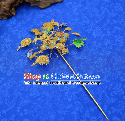 Traditional China Ancient Empress Filigree Golden Hair Stick Handmade Hair Ornament Qing Dynasty Palace Ruby Hairpin