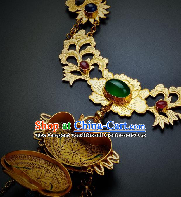 Handmade Chinese Traditional Ming Dynasty Golden Lotus Necklace Accessories Ancient Empress Gems Necklet Jewelry
