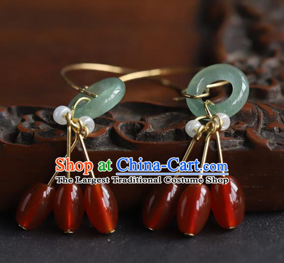 Handmade Chinese Traditional Wedding Agate Beads Ear Accessories Ancient Empress Jade Earrings