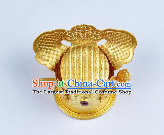 Chinese Ancient Ming Dynasty Emperor Golden Hairdo Crown Traditional Hanfu Hair Accessories Hairpin