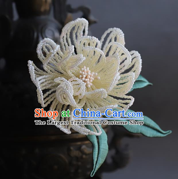 Chinese Ancient Bride Hair Stick Hanfu White Beads Peony Hairpin Traditional Wedding Hair Accessories