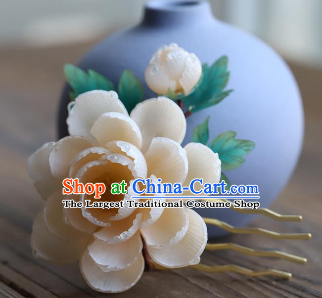 Chinese Hanfu Pink Peony Hairpin Traditional Wedding Hair Accessories Ancient Bride Hair Comb