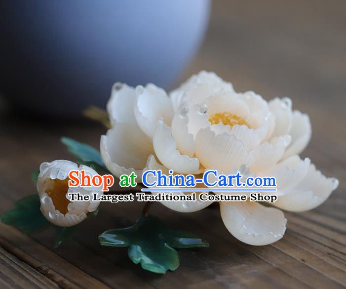 Chinese Hanfu Pink Peony Hairpin Traditional Wedding Hair Accessories Ancient Bride Hair Comb