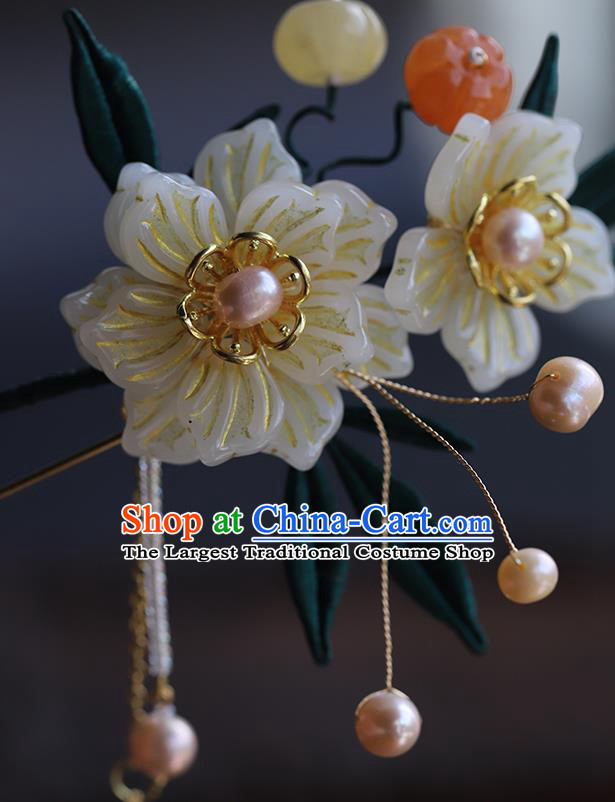 Traditional China Wedding Jade Tassel Hairpins Handmade Hair Ornament Ancient Empress Hair Combs Full Set