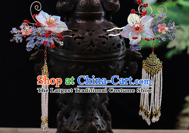 Traditional China Handmade Flowers Hair Crown Ancient Bride Tassel Hairpins Wedding Hair Ornament Full Set