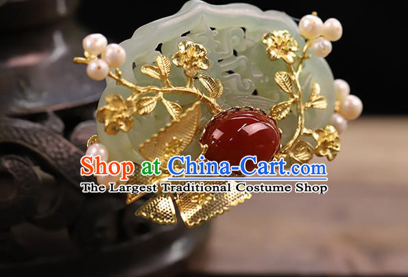 Chinese Hanfu Jade Hairpin Traditional Wedding Hair Accessories Ancient Bride Jade Hair Crown