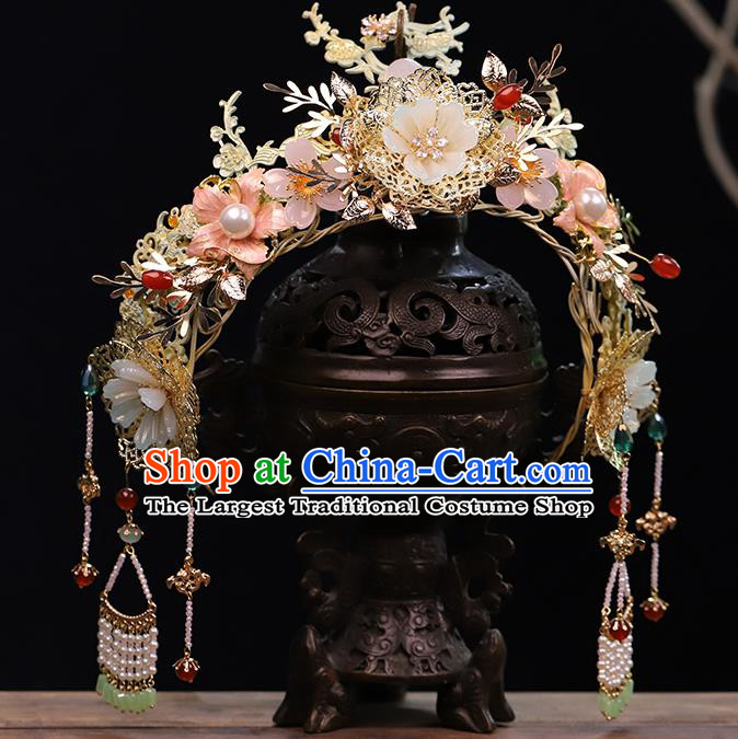 Traditional China Handmade Tassel Hair Crown Ancient Bride Hairpins Wedding Hair Ornament Phoenix Coronet Full Set