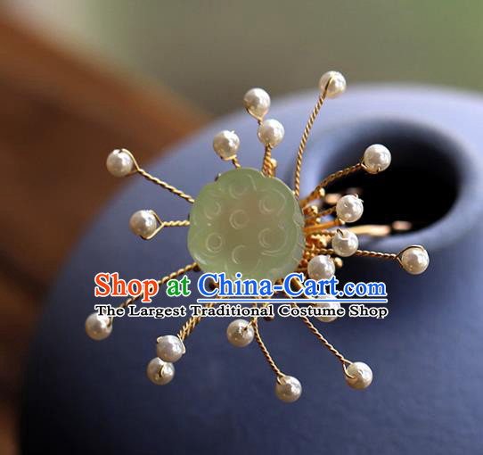 Chinese Ancient Bride Hair Stick Traditional Wedding Hair Accessories Hanfu Jade Lotus Seedpod Hairpin