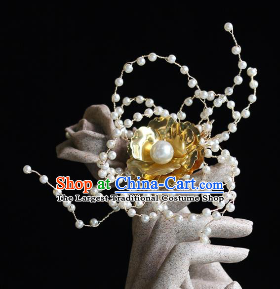 Chinese Traditional Hanfu Hairpin Wedding Hair Accessories Ancient Bride Golden Flower Hair Claw